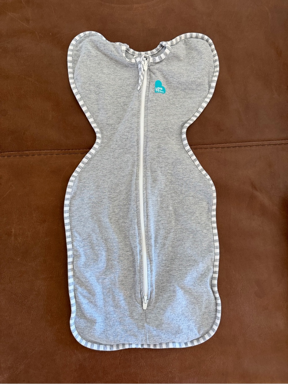 Love to dream Grey Swaddle Sleep Sack with Striped Trim